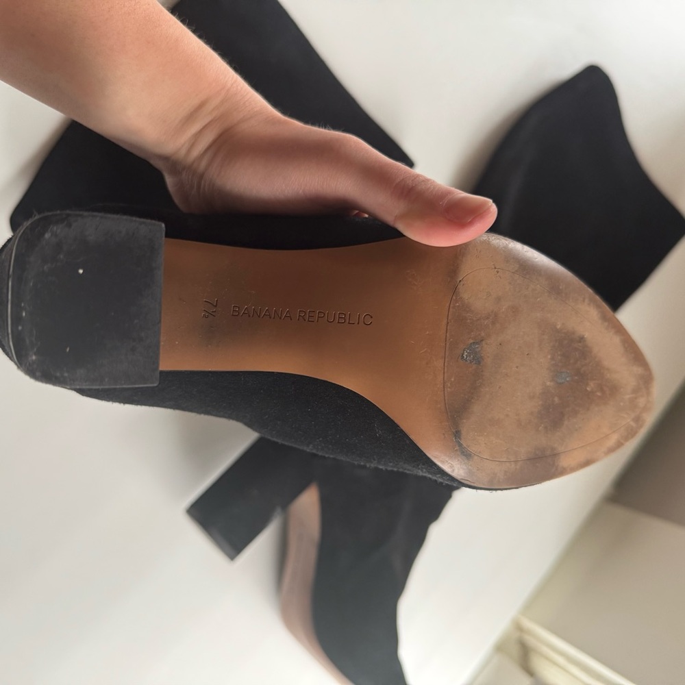 Banana Republic Tall Suede Black Knee-High Women's Boots Slouchy Style 7.5 - Picture 11 of 16